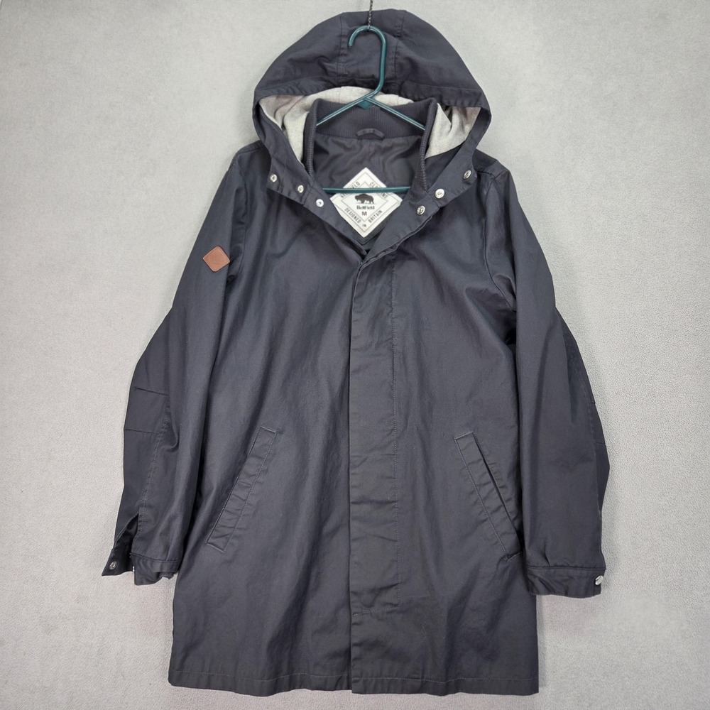 Bellfield Coat Mens Medium Gray Hooded Cotton Canvas Parka Lined Snap Front